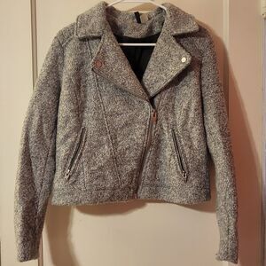 Divided H&M Wool Blend Jacket Asymmetrical Zip Moto Gray Womens 10